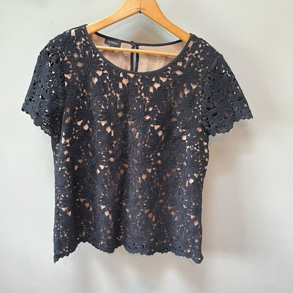 Talbots Crocheted Lace Overlay Blouse‎ Top- Size 12